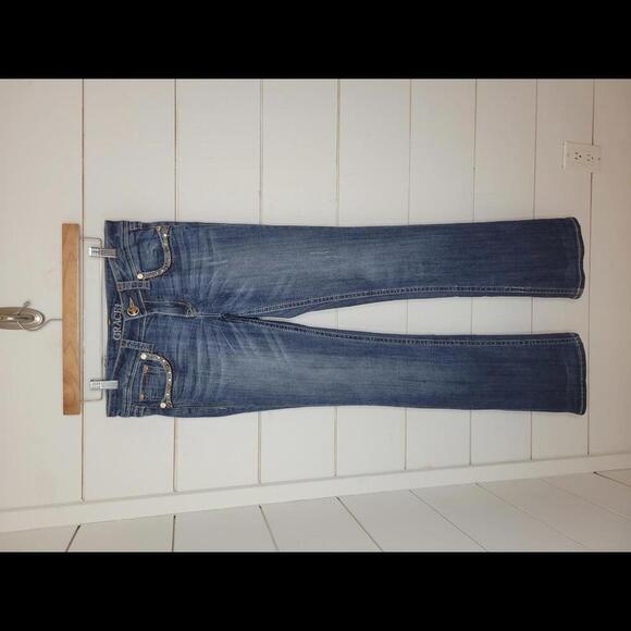 Grace in LA size 26 blue with embroidered pockets distressed denim jeans - Picture 1 of 5